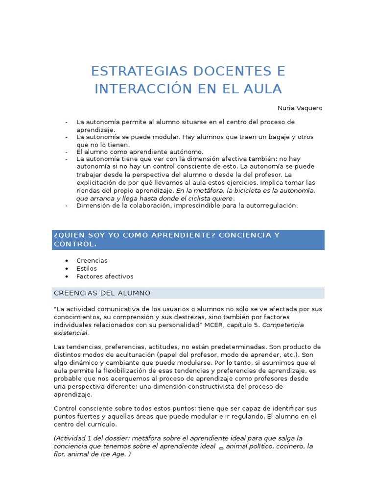 Estrategias De Comunicacion En El Aula